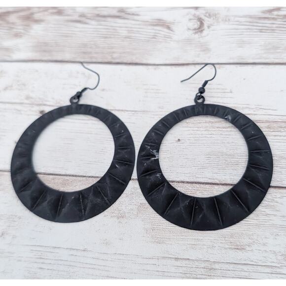 Extra Large Black Dangle Earrings 2.5" - Fair Condition - Picture 1 of 7